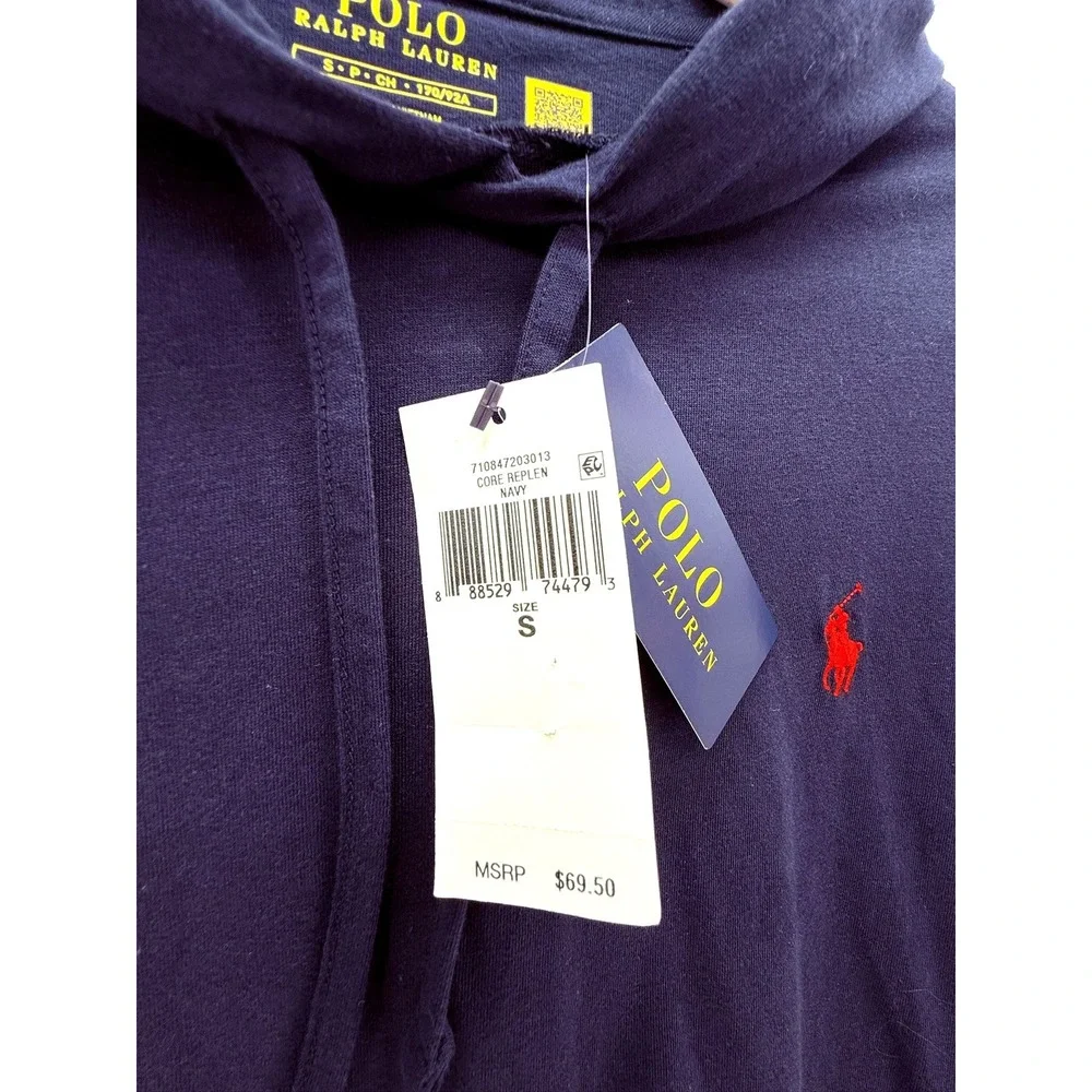 Polo Ralph Lauren Navy Hooded Long Sleeve Shirt Sz S Preppy Old Money Athleisure